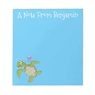 Cute green sea turtle happy cartoon illustration notepad
