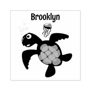 Cute green sea turtle happy cartoon illustration rubber stamp