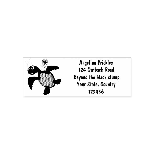 Cute green sea turtle happy cartoon illustration self-inking stamp (Design)