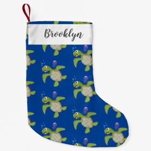 Cute green sea turtle happy cartoon illustration small christmas stocking