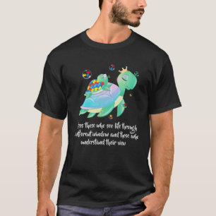 Cute Green Sea Turtle Puzzle Pieces Autistic Kid M T-Shirt