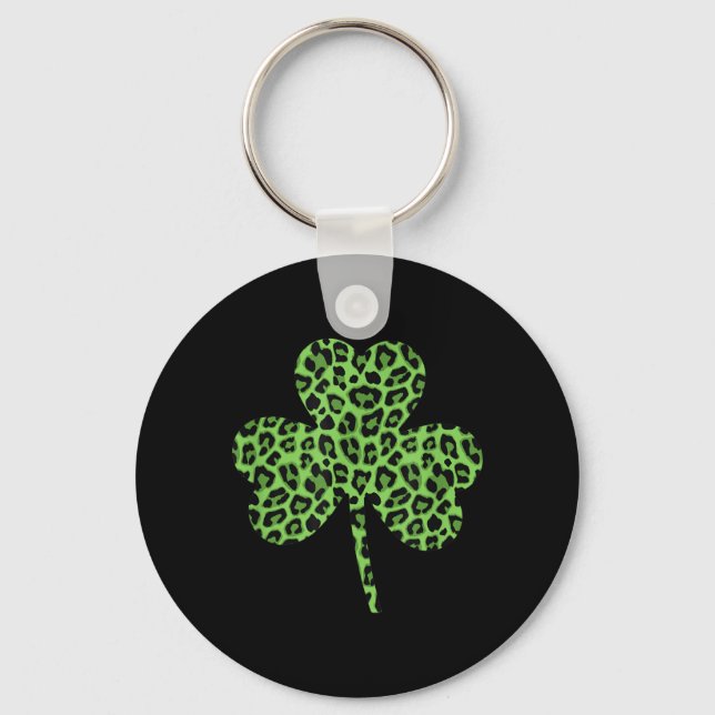 Cute Green Shamrock Leopard Pattern Shirt Top Keychain (Front)