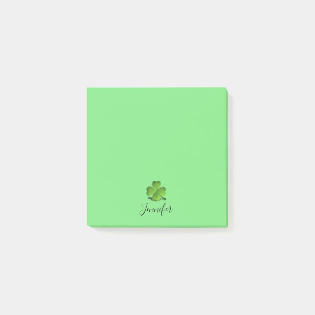 Cute Green Shamrock St Patricks Day Personalized Post-it Notes (Front)
