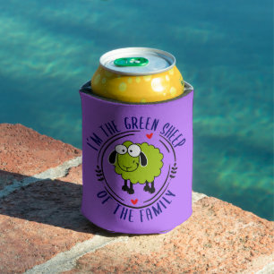 Cute Green Sheep of the Family, Vegan Can Cooler