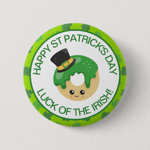 Cute Green Smiling Irish Leprechaun Hat Doughnut 2 Inch Round Button