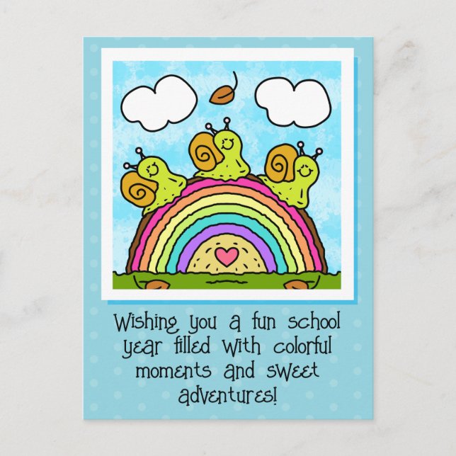 Cute Green Snails Rainbow Log Back To School Postcard (Front)