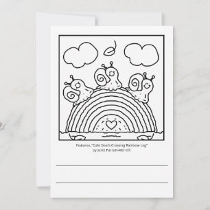 Cute Green Snails Rainbow Log School Colouring  Card