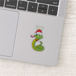 Cute green snake with santa hat cartoon