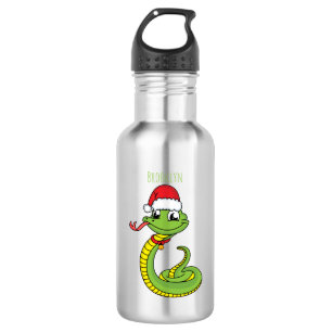 Cute green snake with santa hat cartoon 532 ml water bottle