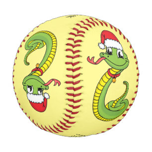 Cute green snake with santa hat cartoon baseball