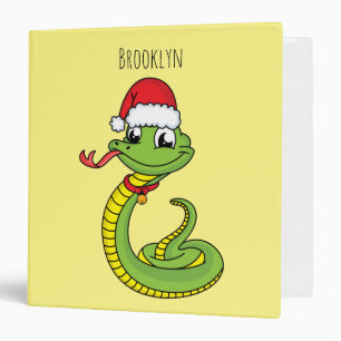 Cute green snake with santa hat cartoon binder