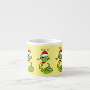 Cute green snake with santa hat cartoon espresso cup