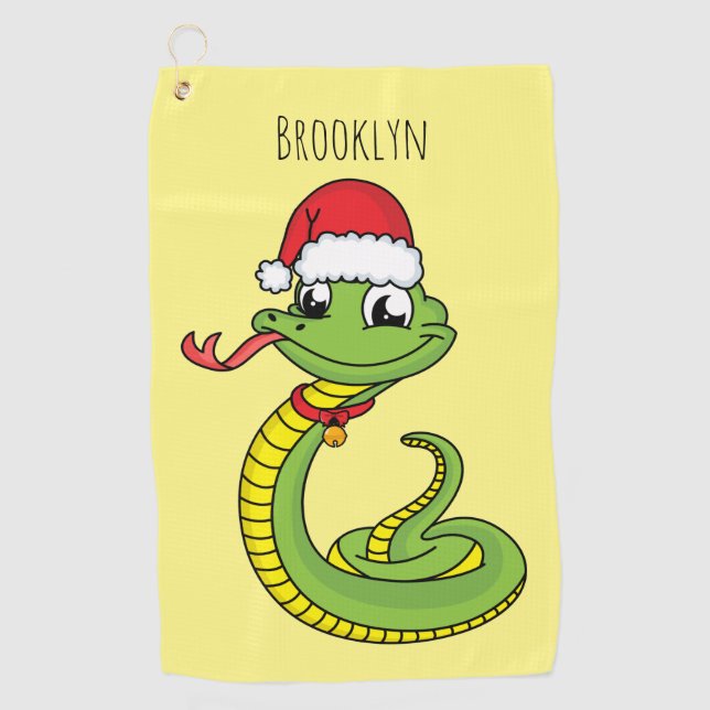 Cute green snake with santa hat cartoon golf towel (Front)