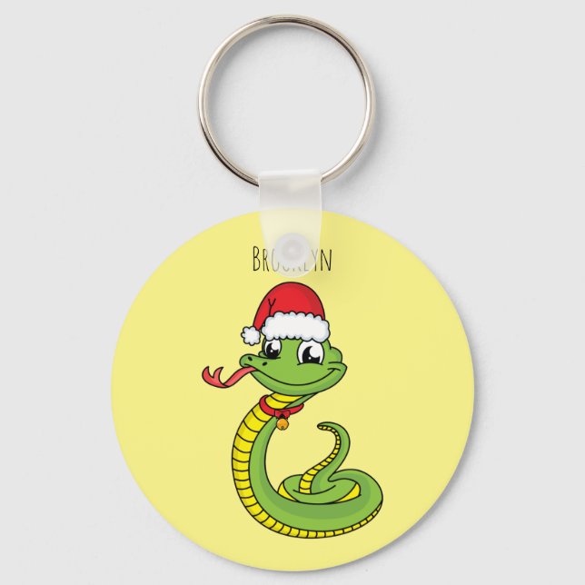 Cute green snake with santa hat cartoon keychain (Front)