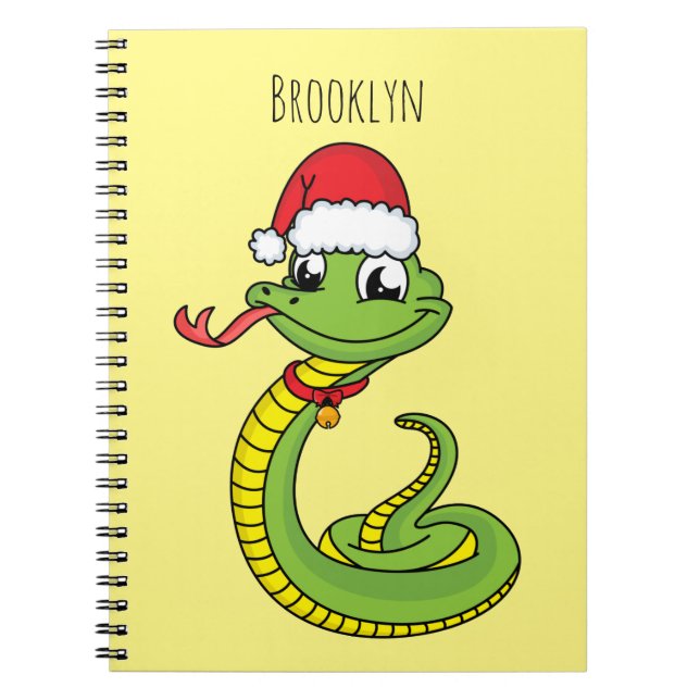 Cute green snake with santa hat cartoon notebook (Front)