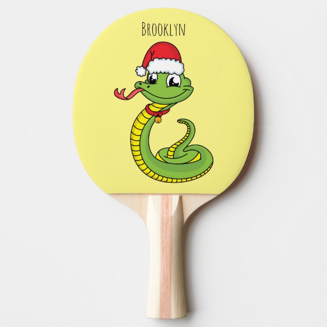Cute green snake with santa hat cartoon ping pong paddle (Front)