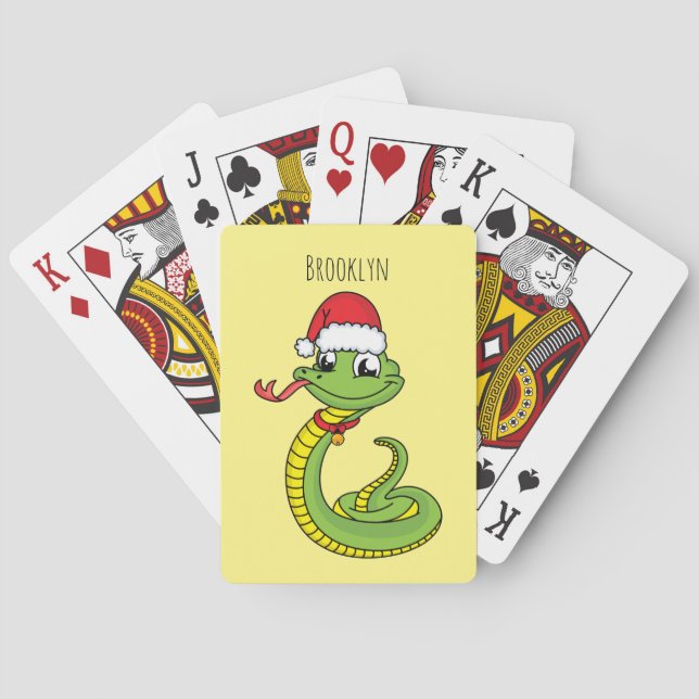 Cute green snake with santa hat cartoon  playing cards (Back)