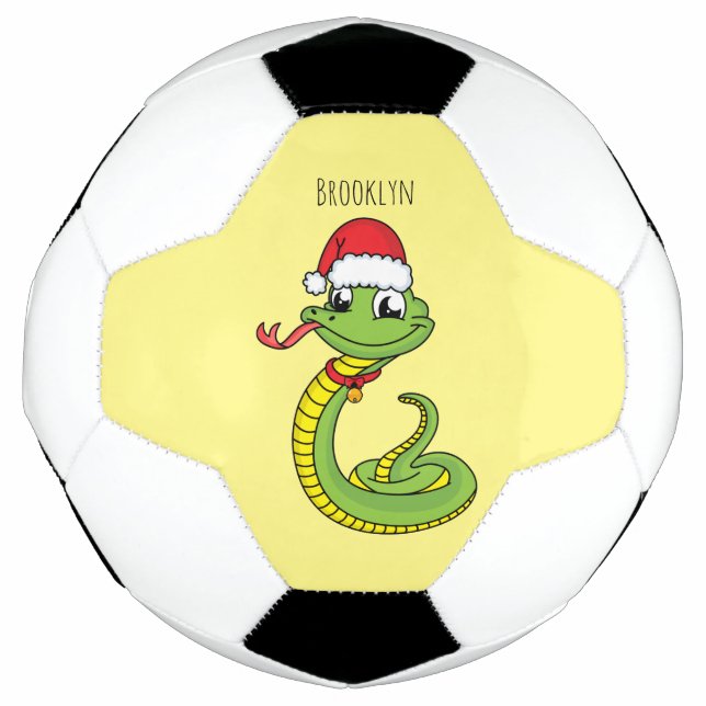 Cute green snake with santa hat cartoon soccer ball (Front)