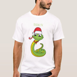 Cute green snake with santa hat cartoon T-Shirt