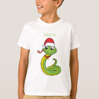 Cute green snake with santa hat cartoon