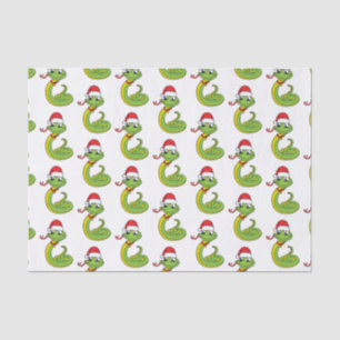 Cute green snake with santa hat cartoon tissue paper