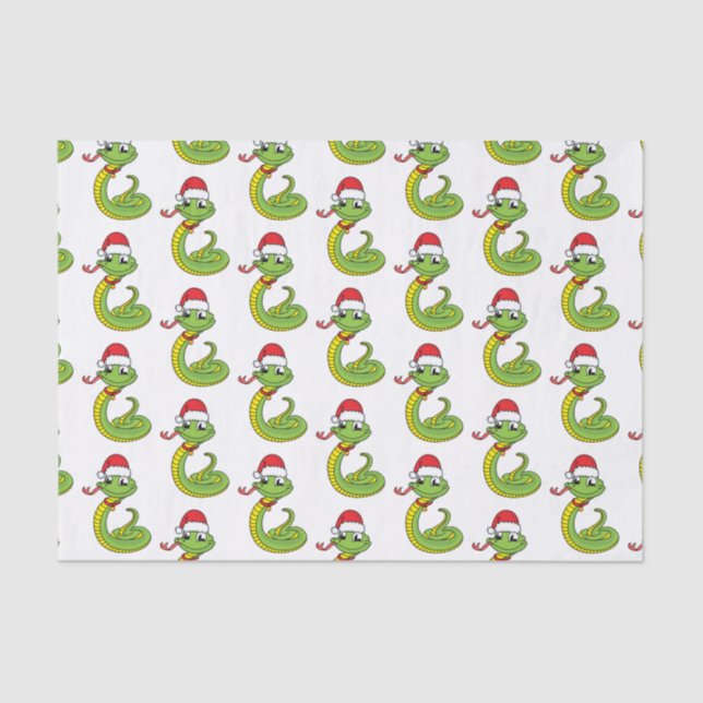 Cute green snake with santa hat cartoon tissue paper (Front)