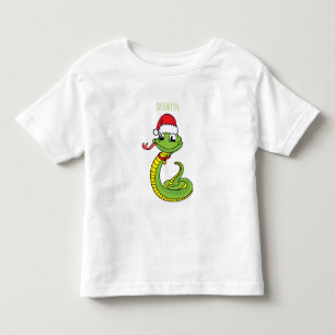 Cute green snake with santa hat cartoon toddler t-shirt