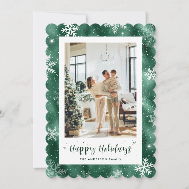 Cute Green Snowy Photo Holiday (Front)