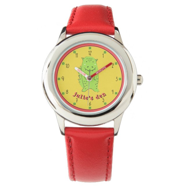 Cute Green Spiky Dinosaur Dragon Watch (Front)