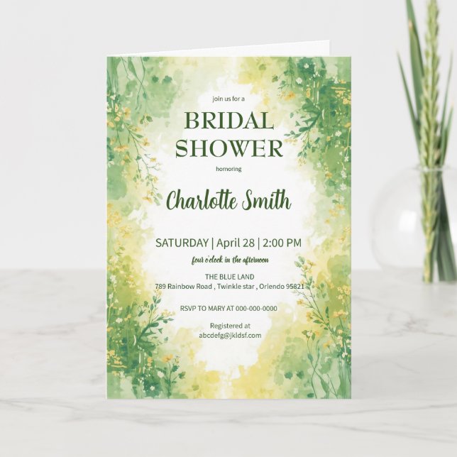 Cute Green Spring Flower Wildflower Botanical  Invitation (Front)