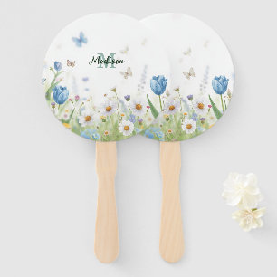 Cute Green Spring Flower Wildflower Bouquet Monogr Hand Fan