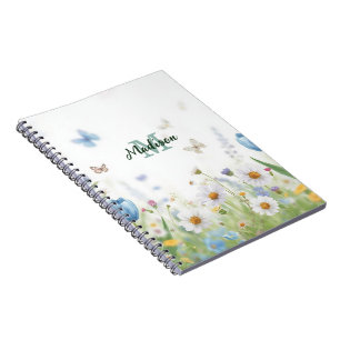Cute Green Spring Flower Wildflower Bouquet Monogr Notebook