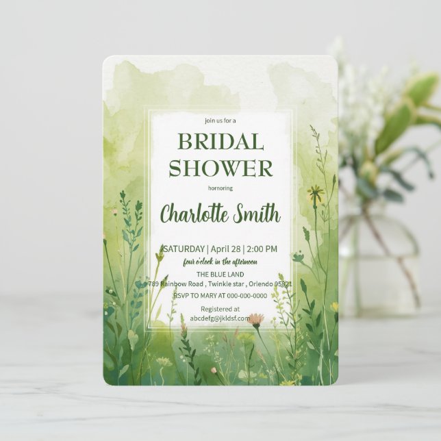 Cute Green Spring Flower Wildflower Bouquet  Save The Date (Standing Front)