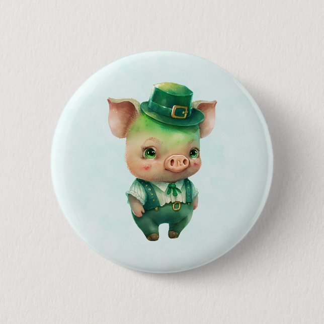 Cute Green St. Patrick's Day Pig 2 Inch Round Button (Front)