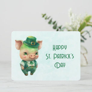Cute Green St. Patrick's Day Pig Holiday Card