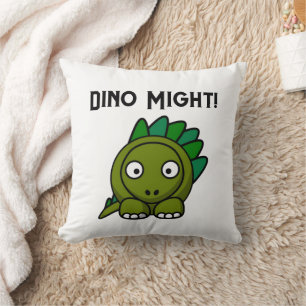 Cute Green Stegosaurus Cartoon with Fun Dino Pun Throw Pillow