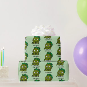 Cute Green Stegosaurus Cartoon with Fun Dino Pun Wrapping Paper