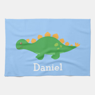 Cute Green Stegosaurus Dinosaur for Kids Kitchen Towel
