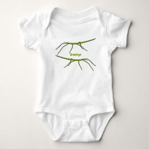 Cute green stick insects with happy faces cartoon baby bodysuit