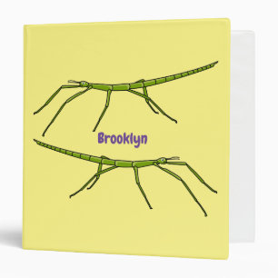 Cute green stick insects with happy faces cartoon binder