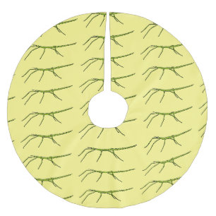 Cute green stick insects with happy faces cartoon brushed polyester tree skirt
