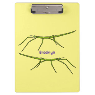 Cute green stick insects with happy faces cartoon clipboard