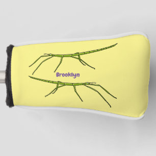 Cute green stick insects with happy faces cartoon golf head cover