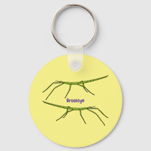 Cute green stick insects with happy faces cartoon keychain