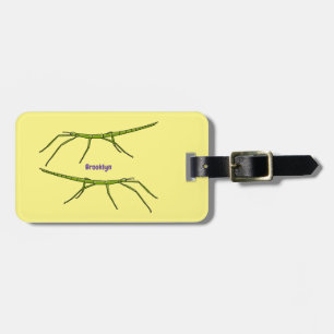 Cute green stick insects with happy faces cartoon luggage tag
