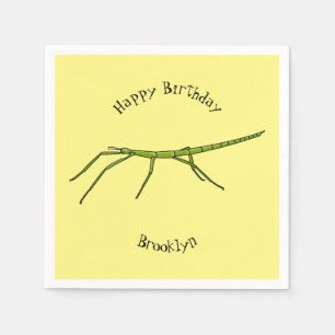 Cute green stick insects with happy faces cartoon napkin