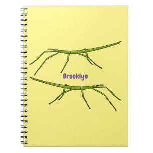 Cute green stick insects with happy faces cartoon notebook