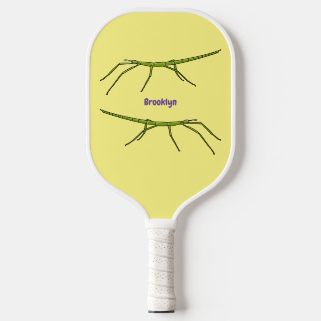 Cute green stick insects with happy faces cartoon pickleball paddle (Front)
