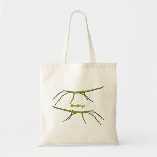 Cute green stick insects with happy faces cartoon tote bag