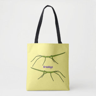 Cute green stick insects with happy faces cartoon tote bag
